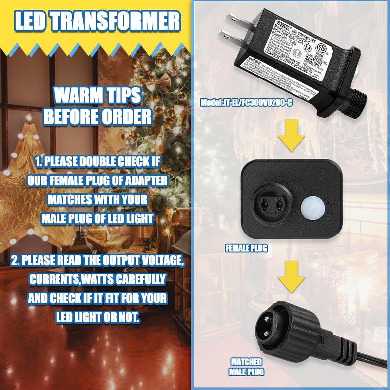 Airoads 30V 0.2A LED Controller 8 Mode with Timer Memory Function Replacement Model JT-EL/FC300V0200-C Class 2 Power Supply IP44 Low Voltage Transformer for Halloween Christmas Light - Image 3